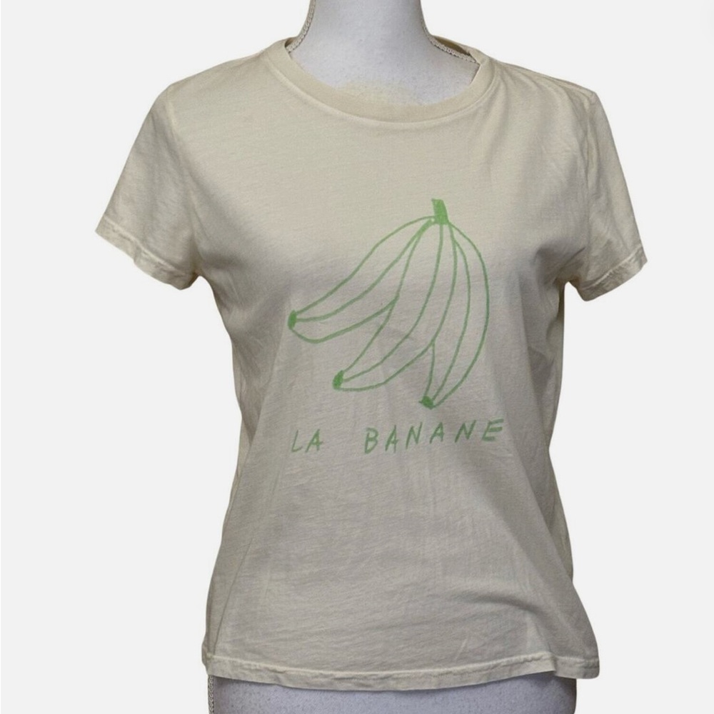 Clare V. La Banane Green/Cream tshirt, size Large